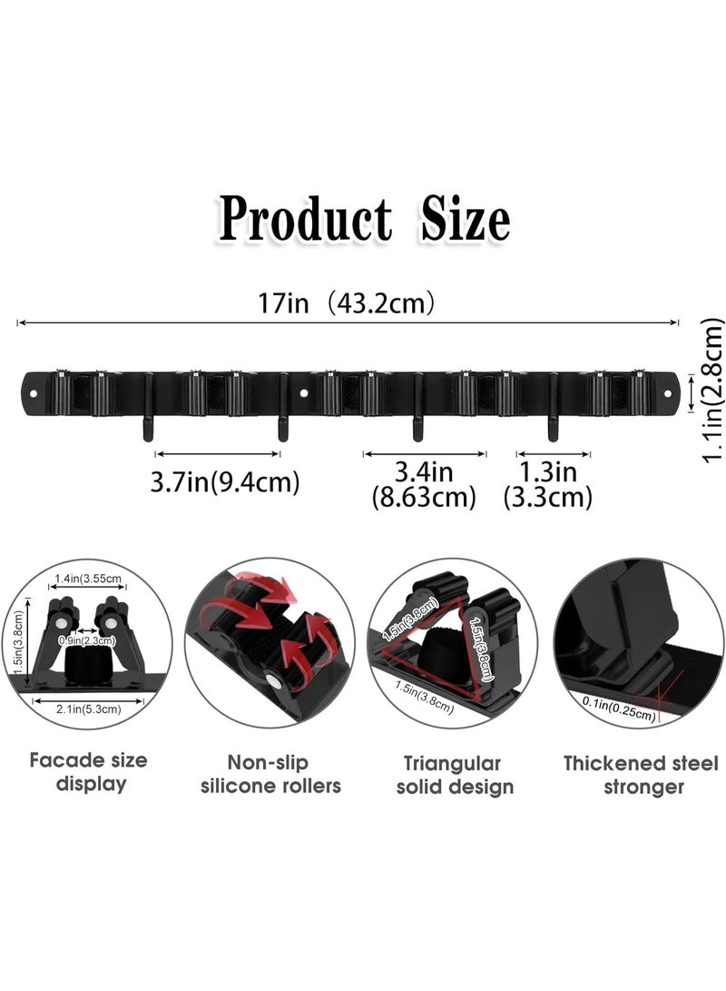 [Strong Hold, Non-Slip Design] - The broom holder wall mount is made of rust-free 304 stainless steel, more durable than plastic materials, holds items up to 13kg when secured with screws (or 3 lbs when secured with self-adhesive). The tool holder is combined with non-slip silicone to prevent scratches, and slots are double rubberized to provide a stronger grip on your items. - Image 2